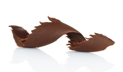 Chocolate shaving on white background
