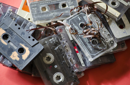 audiocassette on a colored background