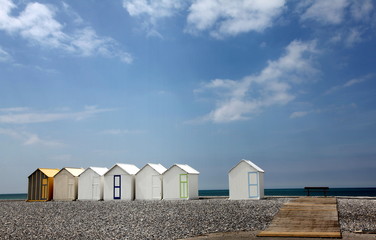 Plage de Cayeux et ses cabines.