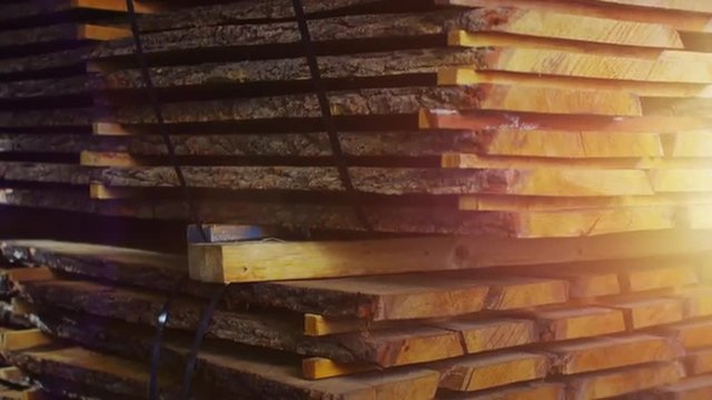Shot of Lumber Stack in Mill Warehouse