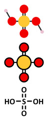 Sulfuric acid (H2SO4) strong mineral acid molecule. 