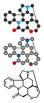 Strychnine poisonous alkaloid molecule. 