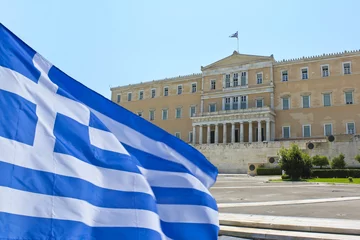 Greek Parliament with flag of Greece © Jan Claus