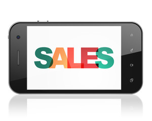 Marketing concept: Smartphone with Sales on  display