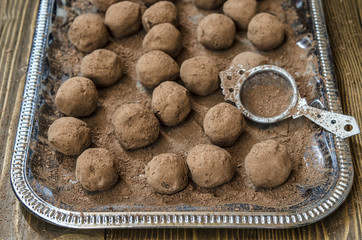 chocolate truffles with chickpeas dried fruits and nuts, honey, orange  