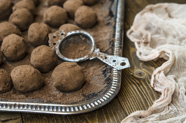 chocolate truffles with chickpeas dried fruits and nuts, honey, orange  
