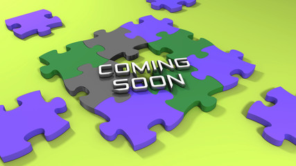 Coming soon text with color puzzle background