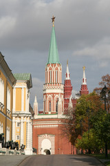 St. Nicholas (Nikolskaya) Tower in Moskow Kremlin. Moscow, Russia