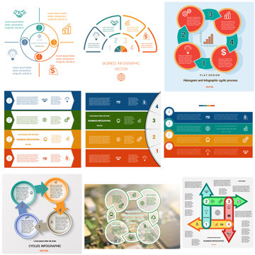 Set 9 templates Infographics cyclic processes on four positions