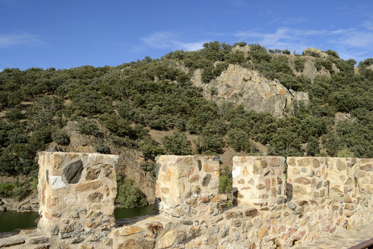 Fortress wall and mountain, horizontal
