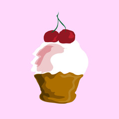 Illustration. Cake with cherries on a pink background
