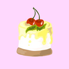 Illustration. Cake with cherries. Pie.
