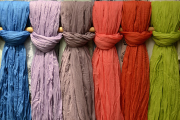 colorful scarves vertically arranged