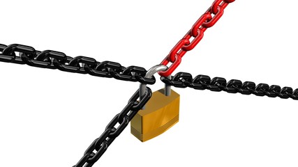  Chains with padlock isolated on white background