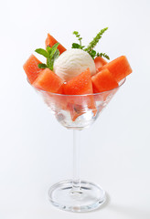 White ice cream with watermelon