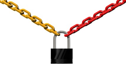 Chains with padlock isolated on white background