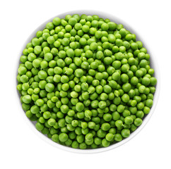 Fresh green peas in bowl isolated on white