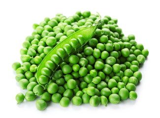 Heap of fresh green peas isolated on white