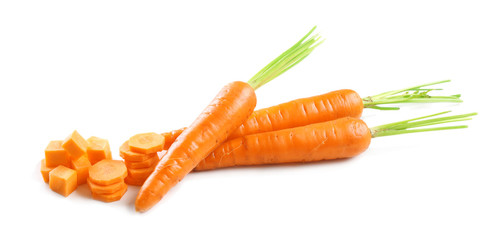 Sliced and diced carrot isolated on white