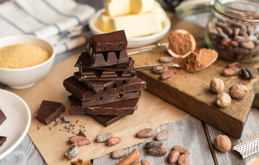 ingredients for the cake of cocoa