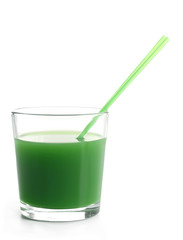 Glass of spinach juice isolated on white