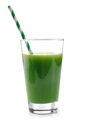 Glass of spinach juice isolated on white
