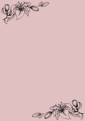 Illustration. Lilies on a purple background. Card.