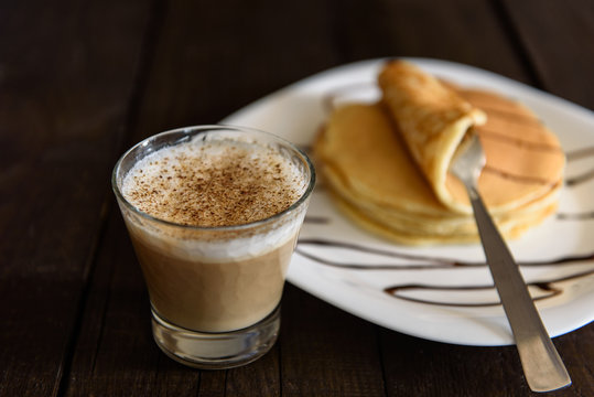 pancakes with  cappuccino