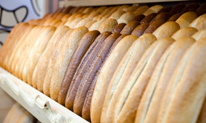 shelf with fresh white bread