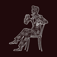 Illustration of a man drinks a drink from a cup