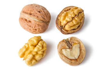 walnut and a cracked walnut isolated on the white background