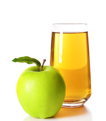 Glass of apple juice isolated on white