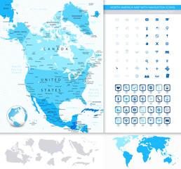 North America map with navigation icons