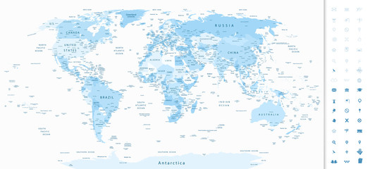 Fototapeta na wymiar Detailed World Map blue colors