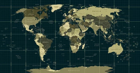 Printed roller blinds World map Detailed World Map in camouflage colors with a square grid