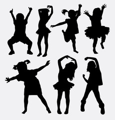 Kid, little girl dancing silhouettes. Good use for symbol, web icons, logo, or any design you want. 
