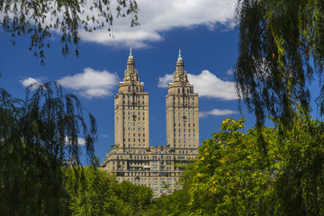 Fototapeta na wymiar The Eldorado luxury apartment building seen from Central Park in NYC, USA