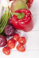 White boards of the vegetables and fruits 