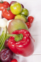 White boards of the vegetables and fruits 