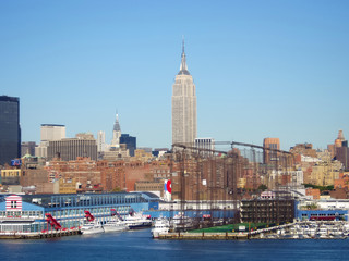 Empire State Building and Hudson river dock