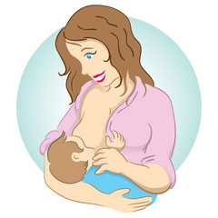 Illustration depicting a mother breastfeeding her baby in her arms