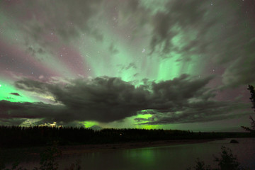 Fototapeta na wymiar Willow Lake Northern Lights Aurora Borealis Alaska Night Sky