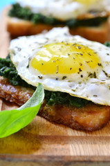 Toast with spinach and fried egg.