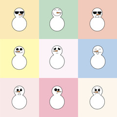 Pattern snowman on a bright background. Background on separate layer - can be turned off