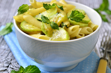 Penne with zucchini and mint.