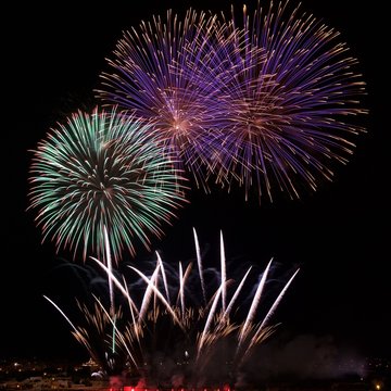Big colorful fireworks explode in Malta.Malta fireworks festival, 4 July, Independence, fireworks explode, New Year