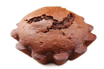Tasty chocolate muffin isolated on white