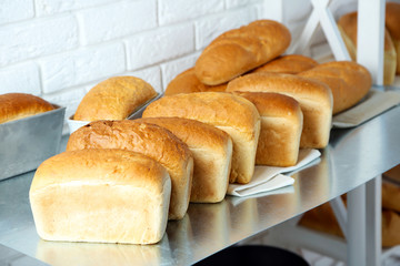 Bread on shelves in store