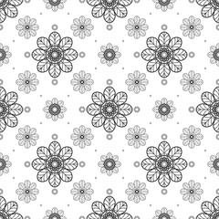 Black Ornamental Flowers Seamless Pattern