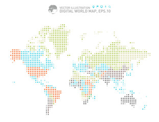 Colorful dotted world map, Colorful Digital world map